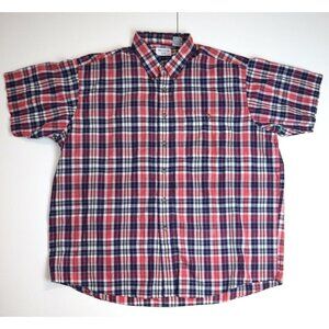 MEN'S BLUE & PINK PLAID SHORT SLEEVE BUTTON-UP SHIRT - WHITEFISH BAY - SIZE XL